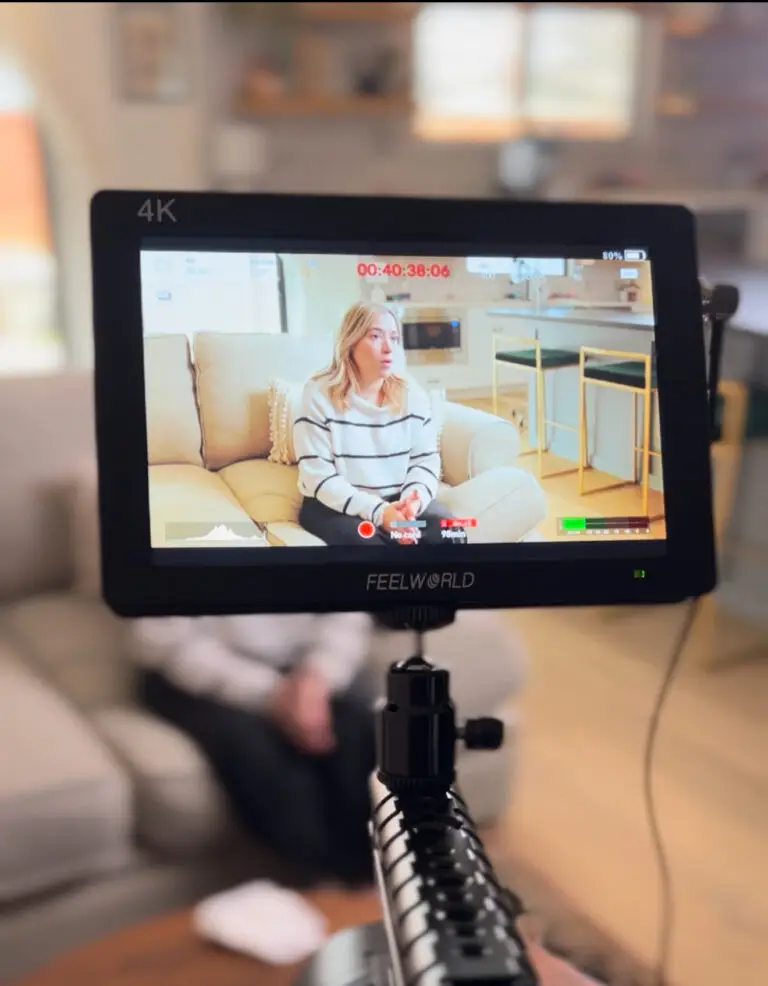 Camera screen during video production of a customer testimonial video